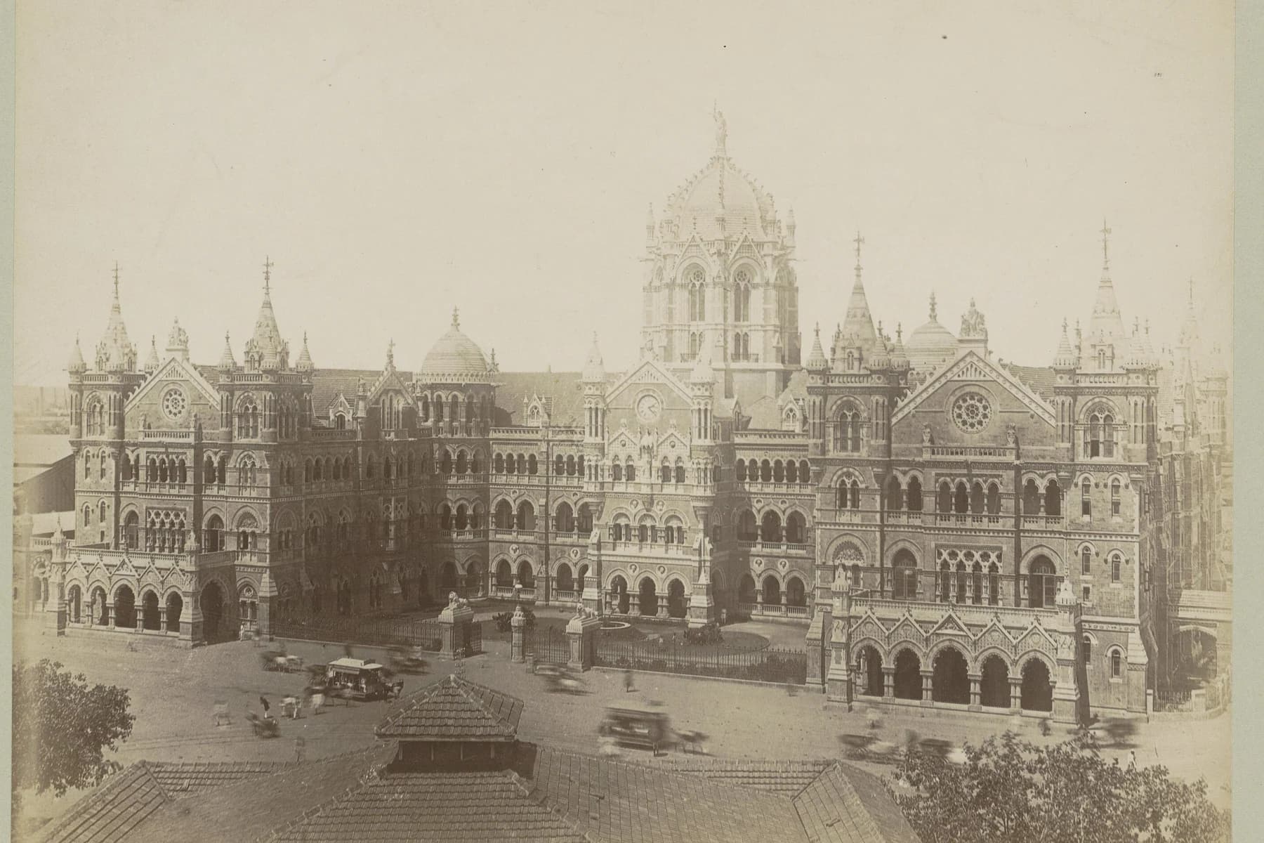 An archival view of Victoria Terminus in Bombay during the era of British rule