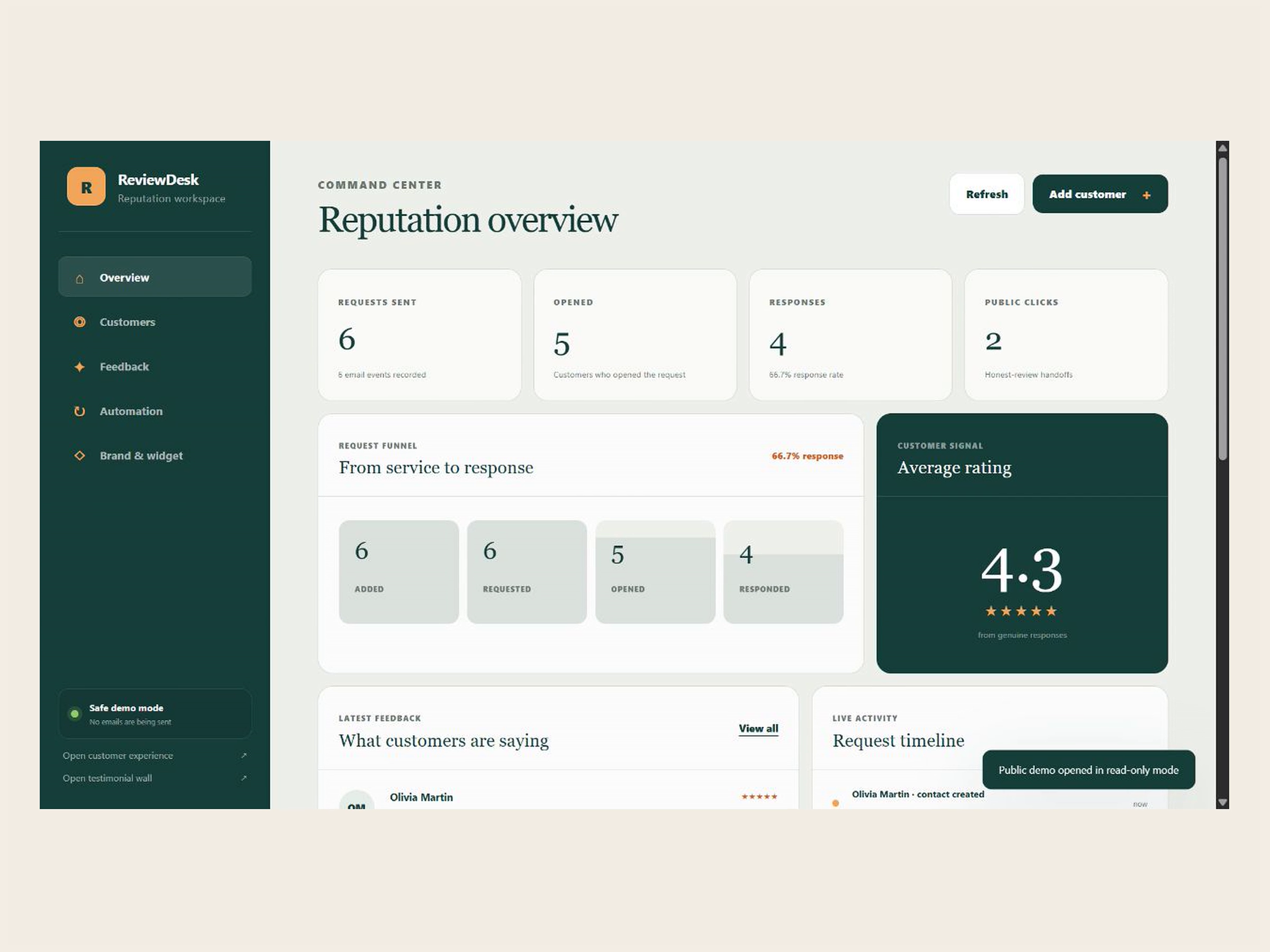 Request and response status remain visible in the review workspace.