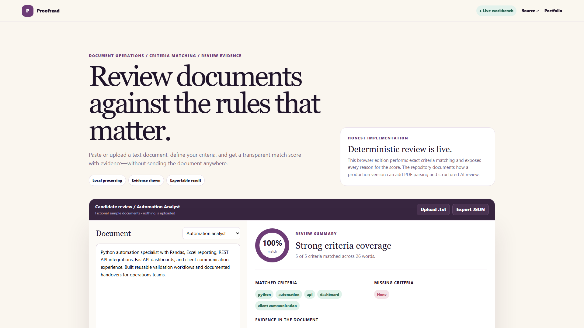 Proofread document review workbench